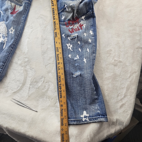 Rockstar Jeans Men's 34 Blue Distressed Denim Graphic Painted Art Graffiti - Picture 13 of 14